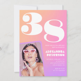 Invitación Foto retro gradiente rosa cumpleaños 38