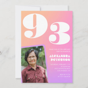Invitación Foto Retro Gradiente Rosa cumpleaños 93