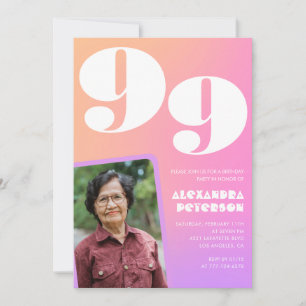 Invitación Foto retro gradiente rosa cumpleaños 99