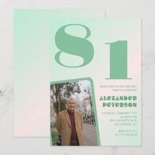 Invitación Foto Retro Gradiente Verde cumpleaños 81