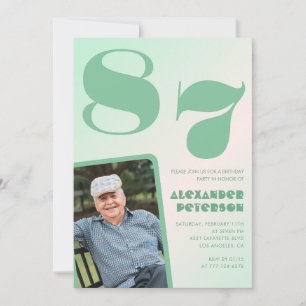 Invitación Foto Retro Gradiente Verde Cumpleaños 87 hombre