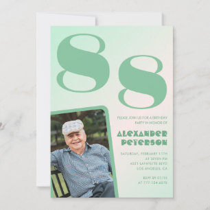 Invitación Foto Retro Gradiente Verde Cumpleaños 88 hombre