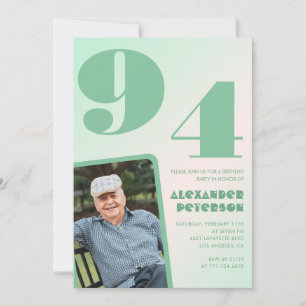 Invitación Foto Retro Gradiente Verde Cumpleaños 94 
