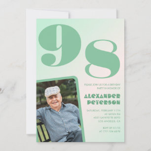 Invitación Foto Retro Gradiente Verde Cumpleaños 98 hombre 