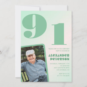 Invitación Foto Retro Gradiente Verde Hombre 91 cumpleaños 