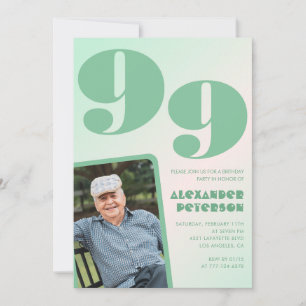 Invitación Foto Retro Gradiente Verde Hombre cumpleaños 99 
