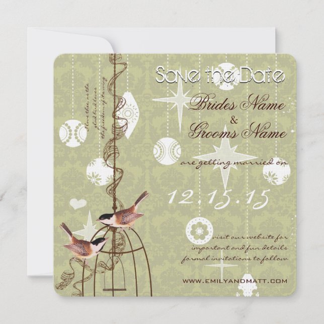 Invitación Foto Retro Jaula de Pájaros para Boda Save the Dat (Anverso)