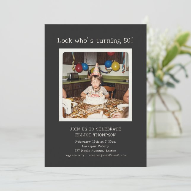 Invitación Foto Retro Milestone Cumpleaños 50 Fiesta Diversió (Anverso de pie)