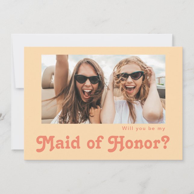 Invitación Foto retro Naranja Maid of Honor Propuesta Card (Anverso)