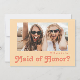 Invitación Foto retro Naranja Maid of Honor Propuesta Card