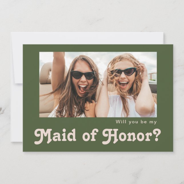 Invitación Foto retro Olive Maid of Honor Propuesta Card (Anverso)