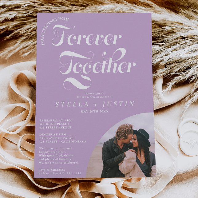 Invitación foto retro para siempre cena de ensayo lavanda (Subido por el creador)