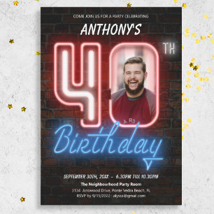 Invitación Foto retro Personalizado de los años 80 Neon 40 cu