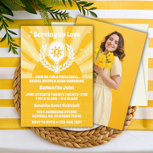Invitación Foto retro Sunshine Pickleball Brillante Shower (Bridal Shower Invitation)