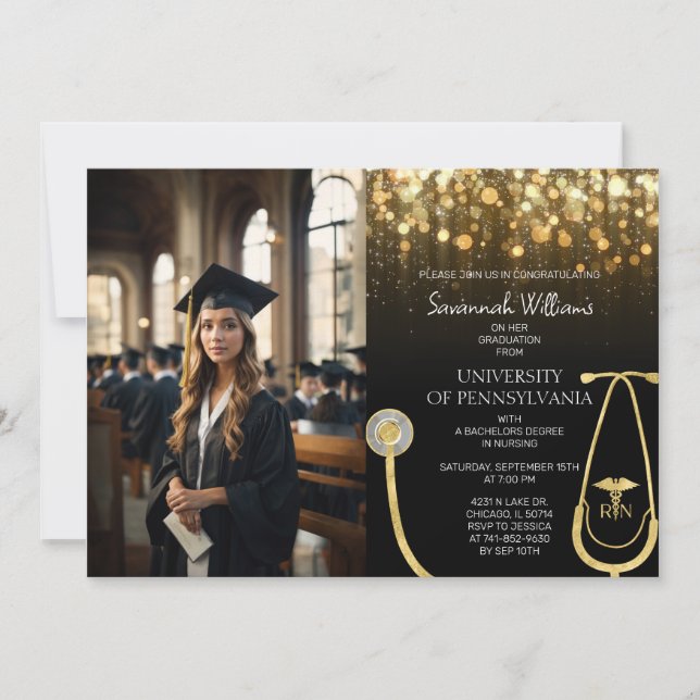 Invitación Foto RN Enfermería Celebración de Graduación de Or (Anverso)
