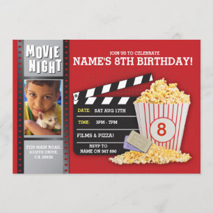 Invitación Foto roja de la fiesta de cumpleaños del cine de