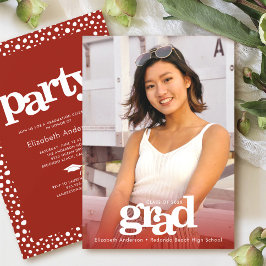 Invitación Foto rojo negrita fiesta de grado moderno simple e