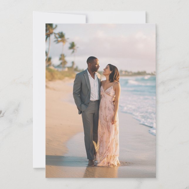 Invitación Foto Romántica de Playa con Pastel (Anverso)