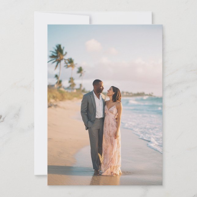 Invitación Foto Romántica de Playa con Pastel (Anverso)