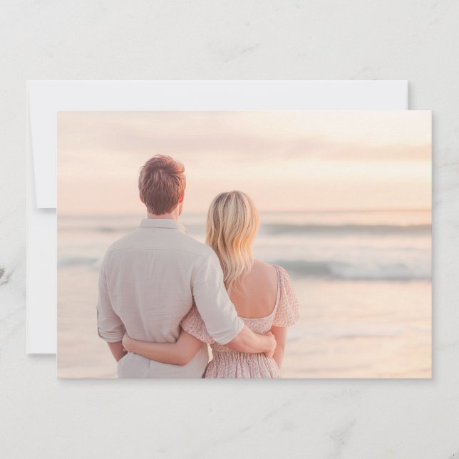Invitación Foto Romántica de Playa con Pastel (Anverso)