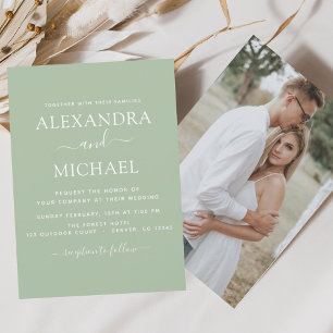 Invitación Foto romántica de Sage Green Boda
