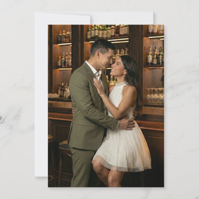 Invitación Foto Romántica de Verde Oliva (Anverso)