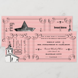 Invitación Foto Romántica rosa Boda de tickets de la capilla