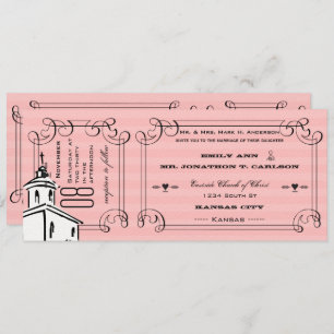 Invitación Foto Romántica rosa Boda de tickets de la capilla