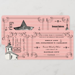 Invitación Foto Romántica rosa Boda de tickets de la capilla