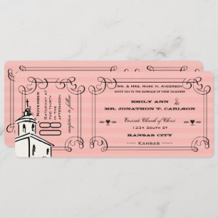Invitación Foto Romántica rosa Boda de tickets de la capilla