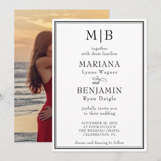 Invitación Foto Romántico Boda clásico moderno (Anverso / Reverso)