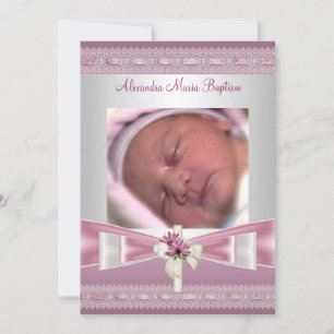 Invitación Foto rosa blanca Cruz Bautizo Bautismo