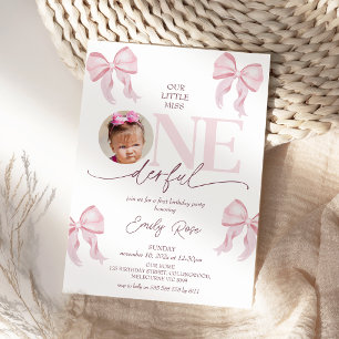 Invitación Foto Rosa Bow Little Miss Maravilloso Primer Cumpl