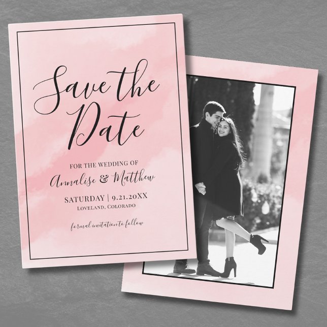 Invitación Foto Rosa de Boda Save The Date (Simple Elegant Script Pink Wedding Save The Date Invitation)