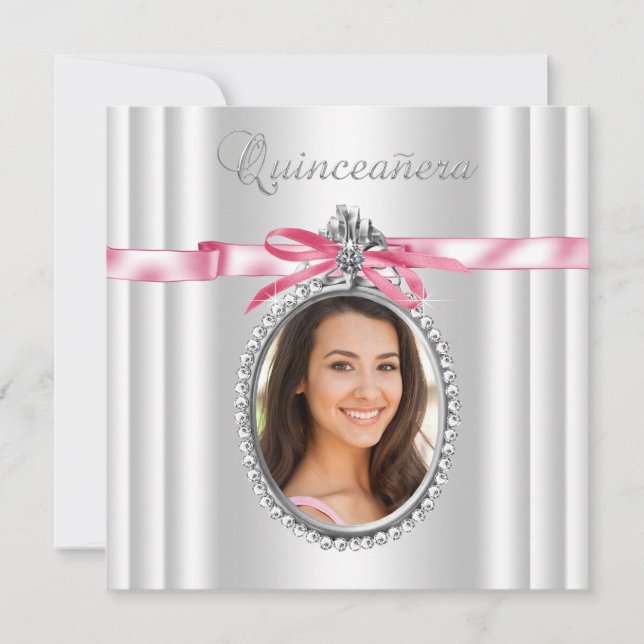 Invitación Foto rosa de Quinceanera (Anverso)