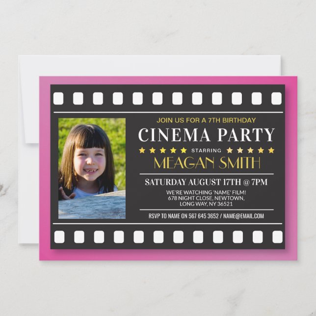 Invitación Foto rosa del Chica de cine del Partido de los Año (Anverso)