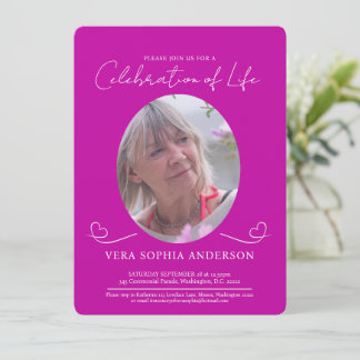 Invitación Foto rosa del corazón oval del funeral del servici