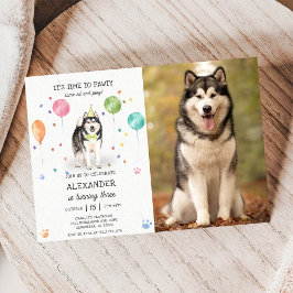 Invitación Foto rosa del cumpleaños de Malamute Pawty Puppy