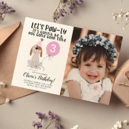 Invitación Foto rosa del partido de cumpleaños del perro de p
