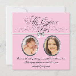 Invitación Foto rosa negra Quinceanera