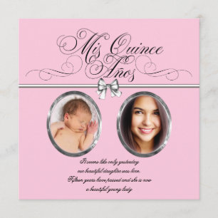 Invitación Foto rosa negra Quinceanera