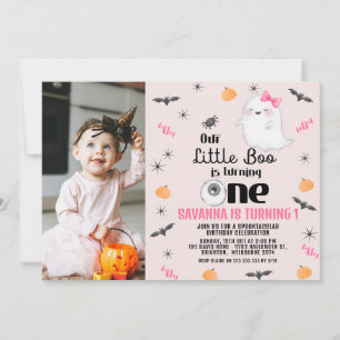 Invitación Foto rosa Nuestro pequeño Boo Halloween 1er cumple