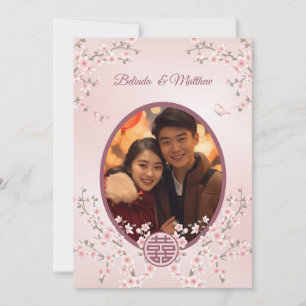 Invitación Foto Rosa Polvo Floración Boda China