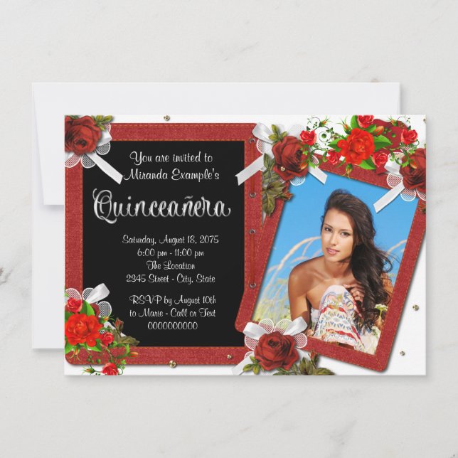 Invitación Foto Rosa Roja Quinceanera (Anverso)
