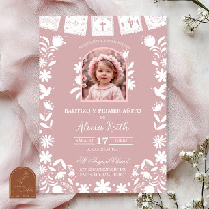 Invitación Foto Rosa Rubor Cielito Lindo Bautizo