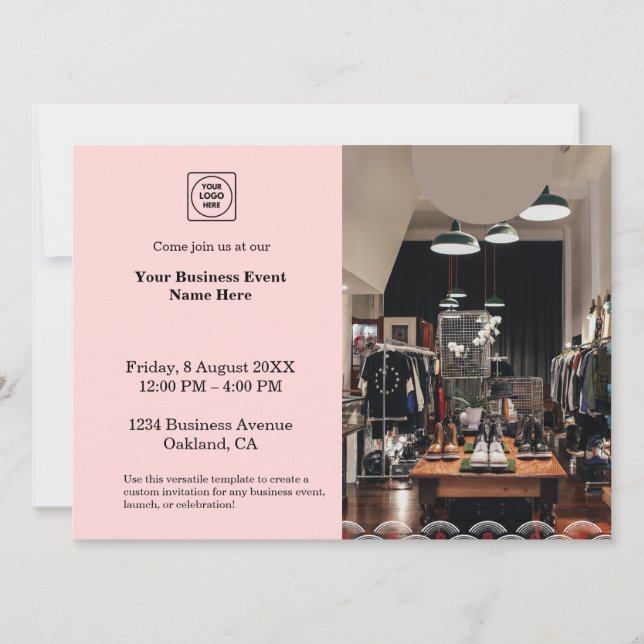 Invitación Foto Rosa Rubor | Evento Empresarial Moderno Simpl (Anverso)