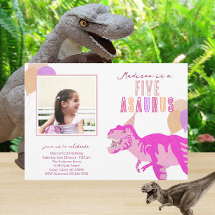 Invitación Foto Rosa T-Rex Cualquier fiesta de cumpleaños de 