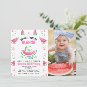 Invitación Foto Rosa Uno En Un Melón Primer Cumpleaños