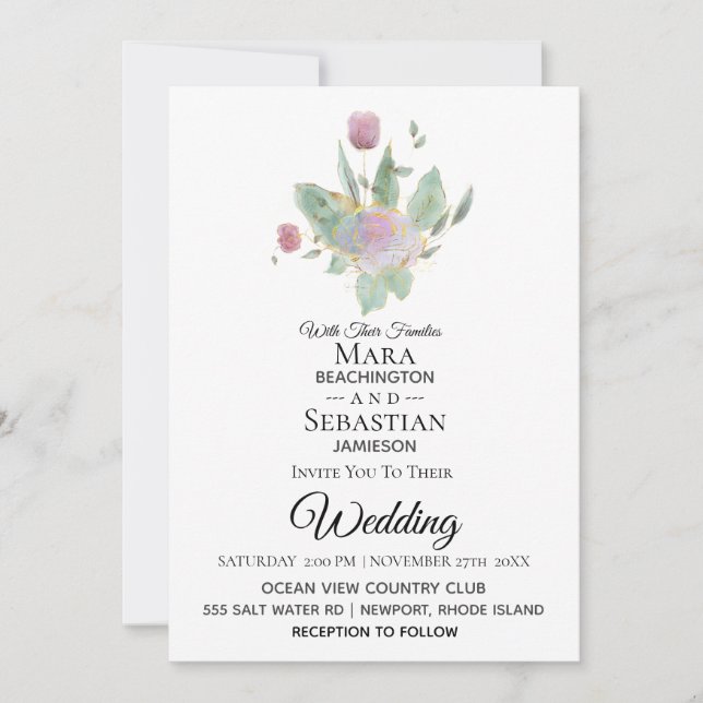 Invitación *~* Foto - RSVP - Boda QR ROSE BOUQUET AR12 (Anverso)