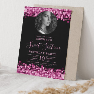 Invitación FOTO Rubor Pink Sparkles Sweet 16 Birthday Party